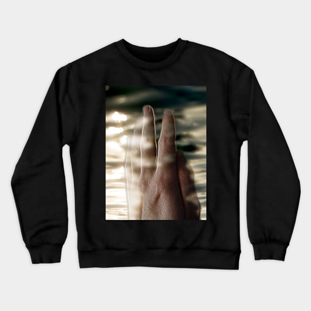 Digital collage and special processing. Hand near soft light. Soft and calm. To exist. Skin tones. Crewneck Sweatshirt by 234TeeUser234